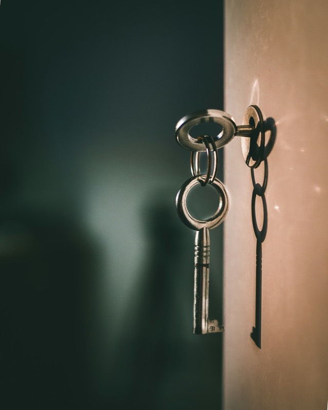 Keys hanging in a door lock